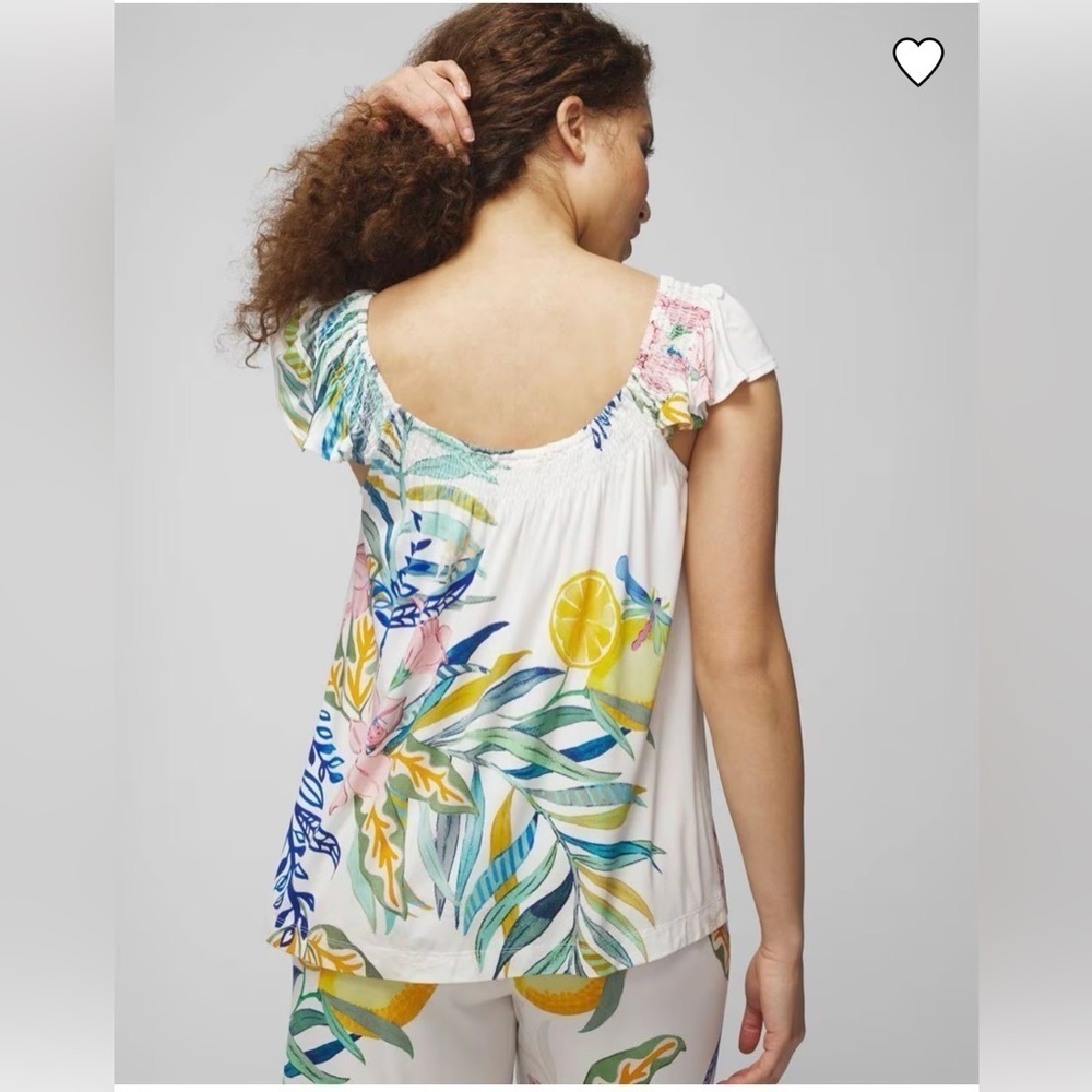 NWT Soma Cool Nights smocked ruffle Pajama Cami tank size XS Lemon Squeeze Ivory - Picture 5 of 12